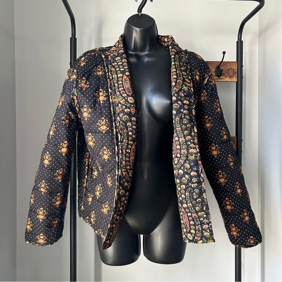 Farmer market women’s long sleeves open front reversible quilted puffer jacket M - Picture 5 of 9